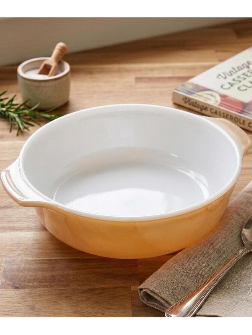 Fire-King Peach Luster 1QT Casserole Dish Anchor Hocking White Interior